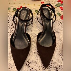 Brown suede ankle tie kitten heels- worn once